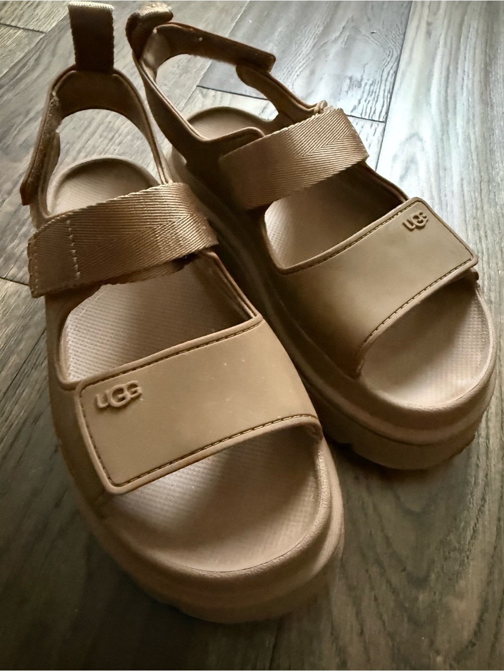 UGG Tan Platform Velcro Sandals